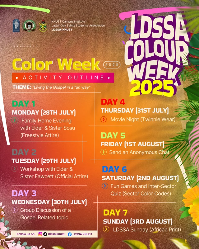 LDSSA Colour Week activity outline and colourful event poster