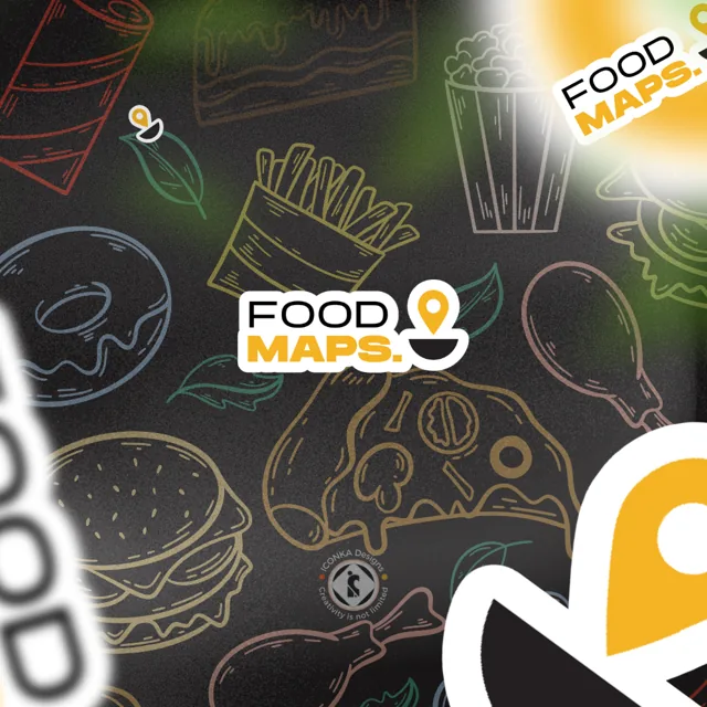 Food Maps identity artwork with rounded lettering and a location-pin detail
